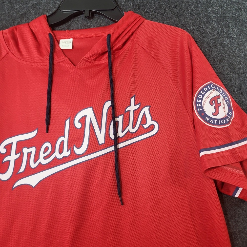 Fredericksburg Nationals FredNats Red Short Sleeve Hooded Jersey Mens XL 40172